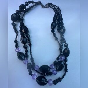 Vintage 1928 Beaded Necklace Black Purple Faceted Collar Choker Multi Strand